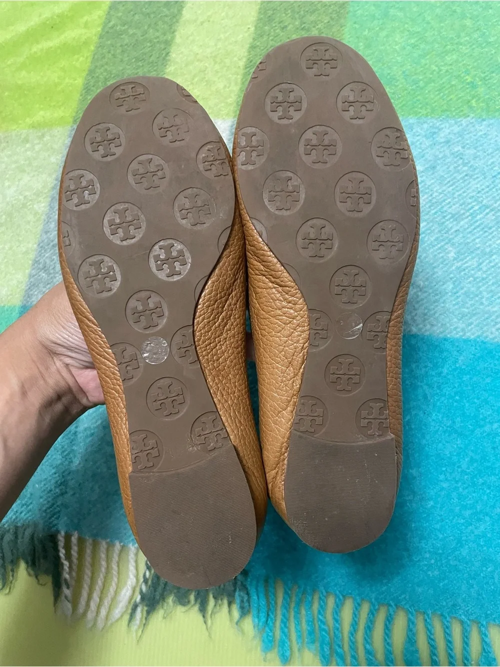 Tory Burch Reva Ballet Tan Pebbled Brown Leather Flats